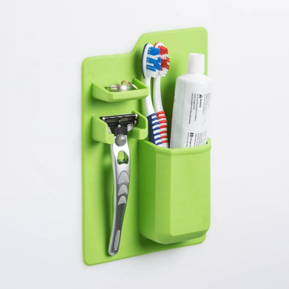 2024 Toothpaste Razor Holder  Wall Mounted Bathroom Storage Organizer Silicone Toothbrush Holder