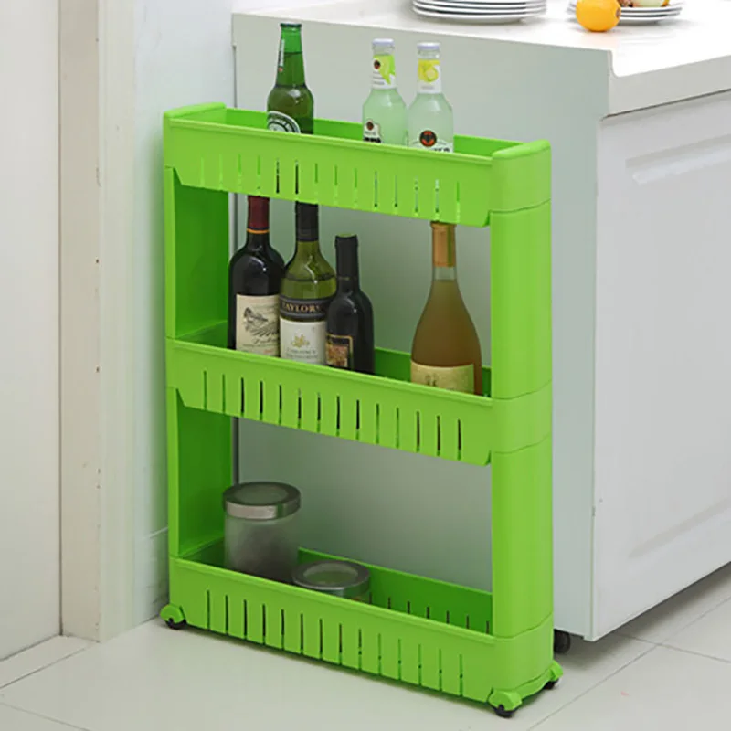 Slide Out Cart 3 Layer Slim Trolly Kitchen Storage Racks Kitchen Rack Plastic Rack with Wheels