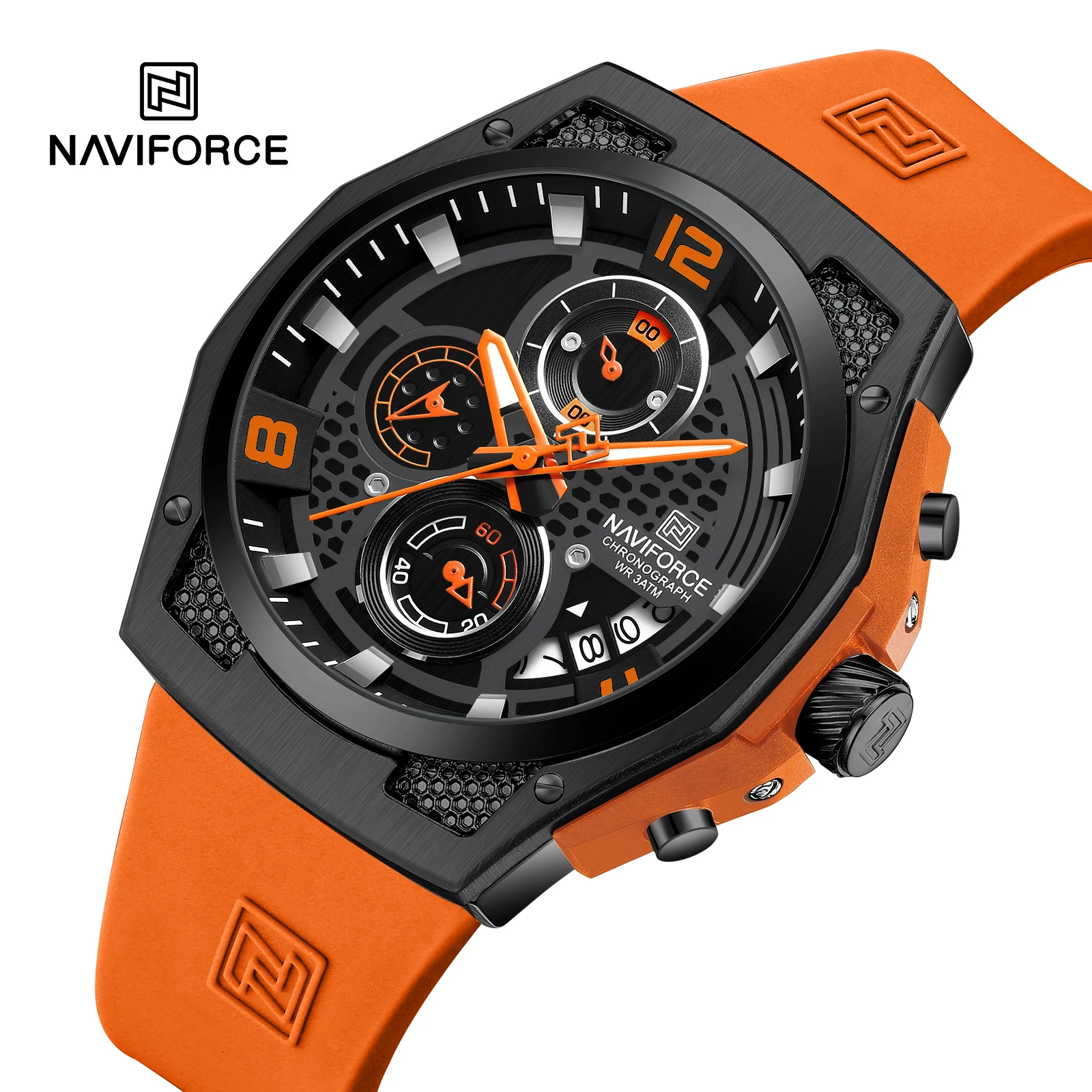 Orologio Uomo NAVIFORCE Quadrato - Cronografo, Quarzo, Calendario, Cinturino In Silicone, Impermeabile 30m, Luminoso