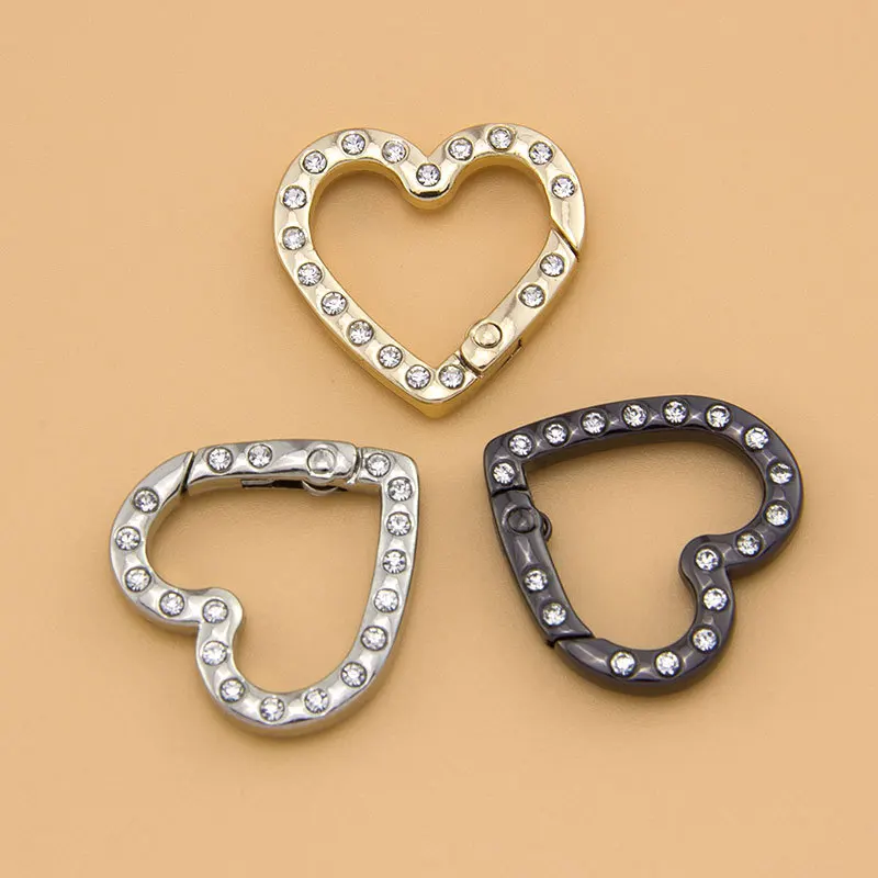 Rhinestone Heart Clasp Spring Keychain Purse Heart Ring Clip Love