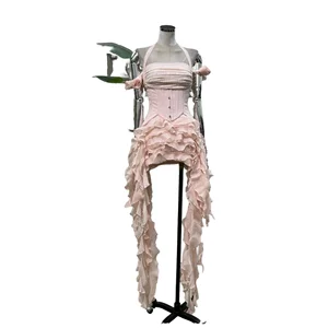 High Quality Romantic Ladies Evening Dress Mini with Corset & Tassels Breathable Natural Waistline for Parties