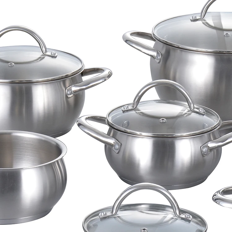 12Pcs Stainless Steel Cooking Pot Non-Stick Pan Cookware Sets With Glass Lid manufacture