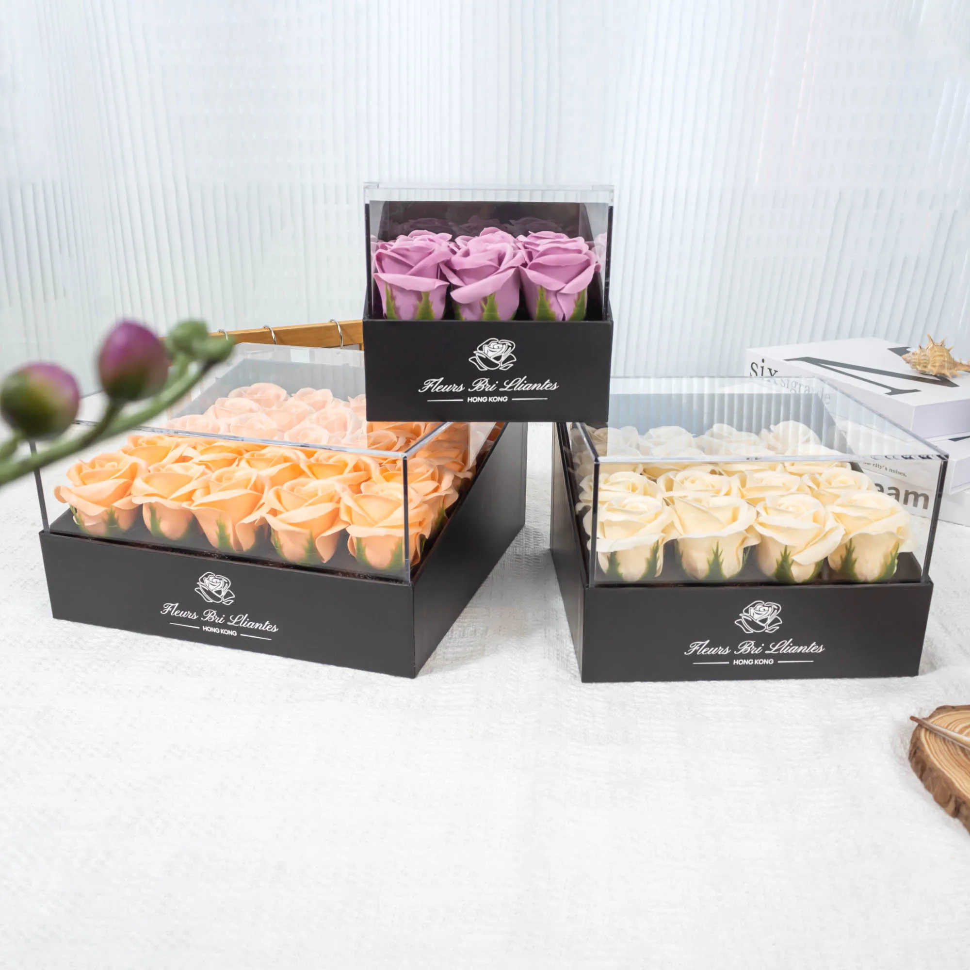 Decorative Packaging Box for Flowers, Square Acrylic Paper Roses Box ...