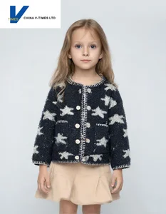 China V-Times 2026 Autumn New Girls' Sweater Casual Stylish Children's Knitwear Baby Cardigan Jacket Trendy