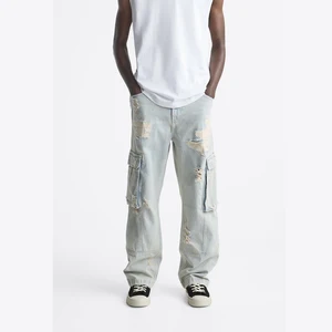 Custom Factory Custom Men Casual Loose Hip Hop Ripped Cargo Jean Denim Work Pants Jeans With Cargo Pocket