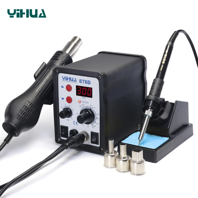 YIHUA 878D  2 in 1 Digital Display SMD Bga Hot Air Soldering Rework Station With Hot Air Gun Soldering Iron