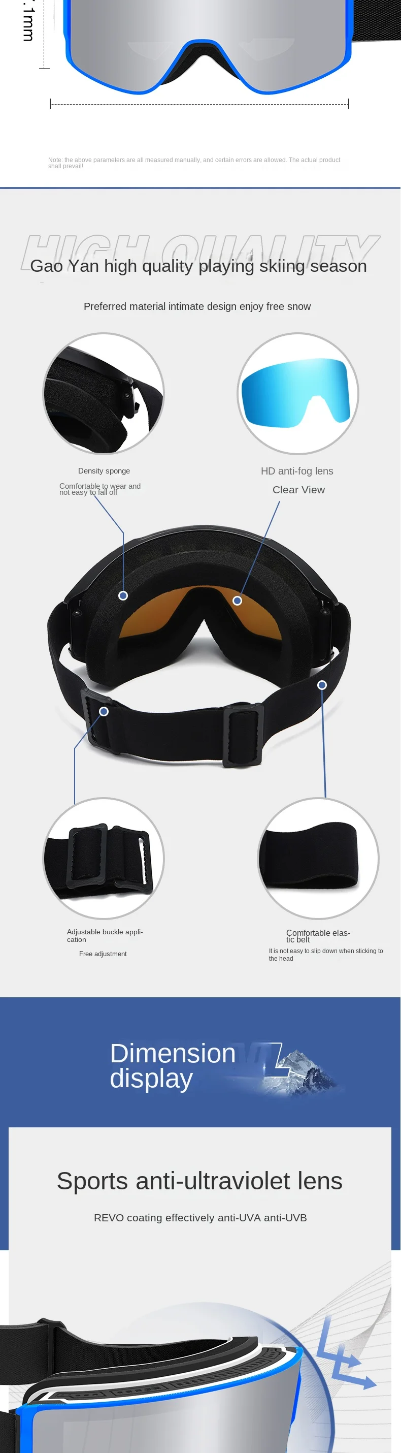 Magnetic Double-Layer Anti-Fog Ski Goggles for Men and Women with Color Mirror Coating