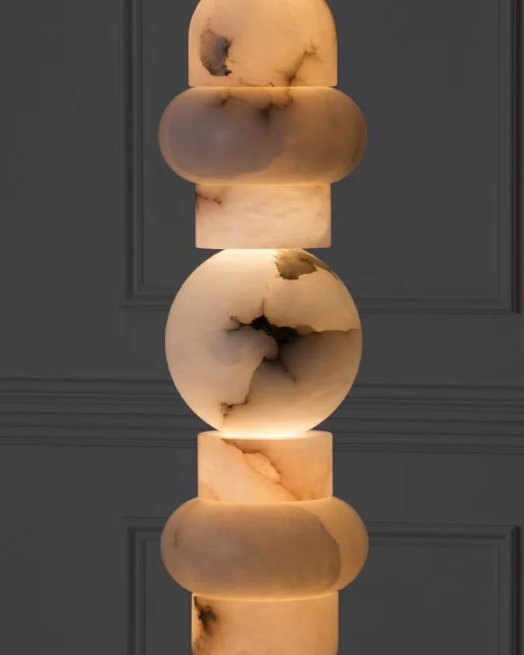 Luxury Designer Alabaster Floor Lamp for Living Room Hotel Villa Shopping Mall-Marble Stone Floor Standing Lamps