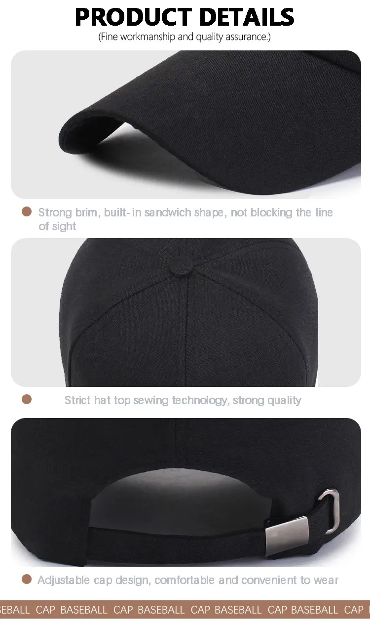 Custom 6 Panel Black Cotton Closed Back Flex Fit Gorras Snapback Hat ...