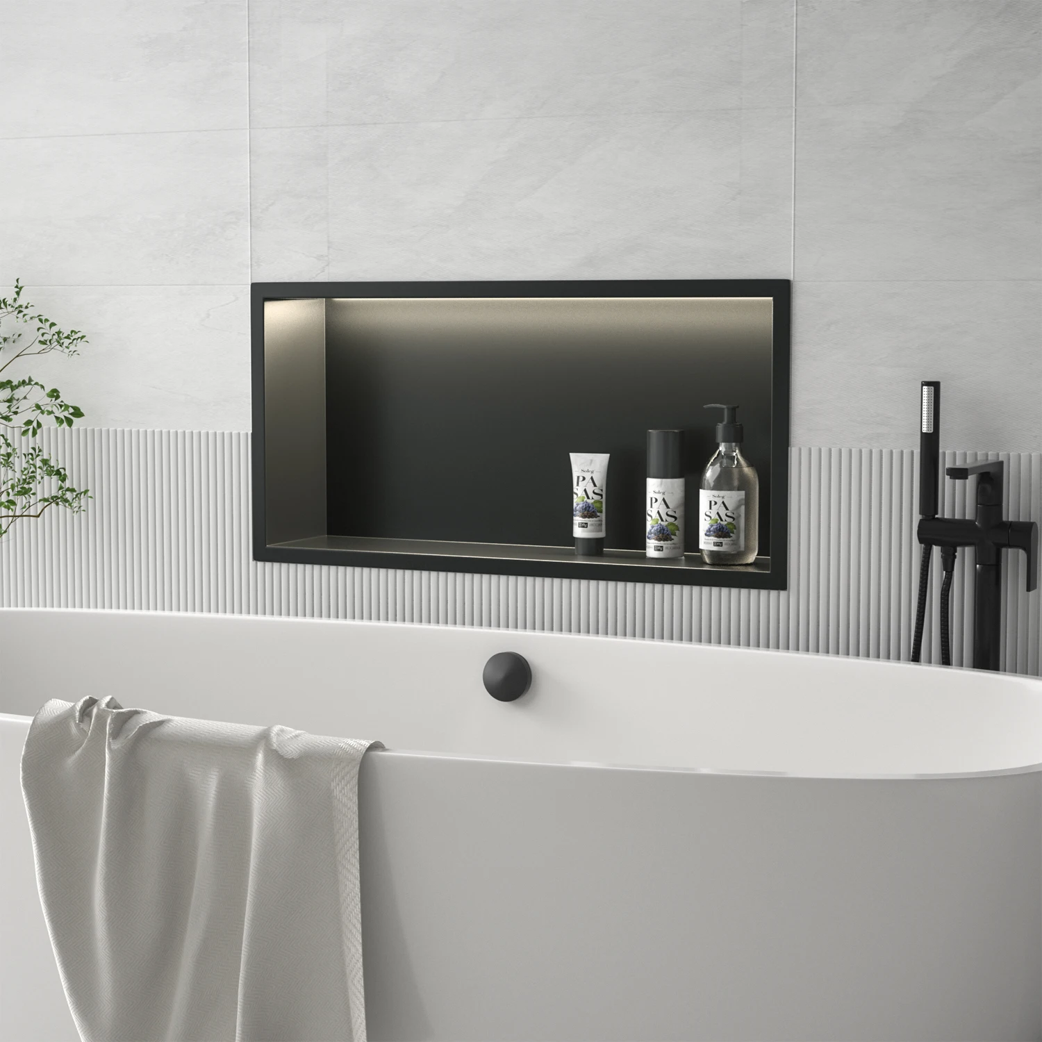 Beautiful Design Matte Black Shower Niches Stainless Steel Recessed