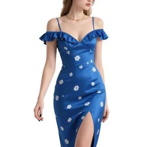 Custom High Quality Spring Summer  Casual ELEGANT Puff Sleeve V-neck Wrinkled Midi  Casual Fit Flare Dress