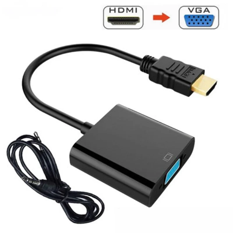 3.5mm Audio Cable B2SA 1080P HDMI Male to VGA Female Video Adapter Konverter 