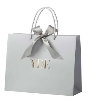 Luxury fancy paper custom kraft paper shopping bag with ribbon handle
