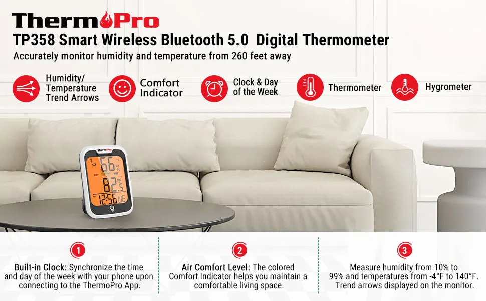 mini thermopro tp358 smart digital indoor