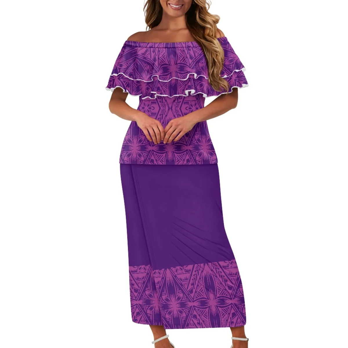 Polynesian Tribal Clothing Off Shoulder Browns Samoan Puletasi Dresses ...