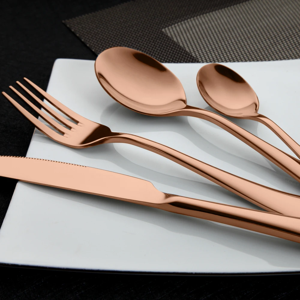 Cheap cutlery dessert spoon teaspoon forks and knives set 5pcs rose gold stainless steel cutlery set flatware sets