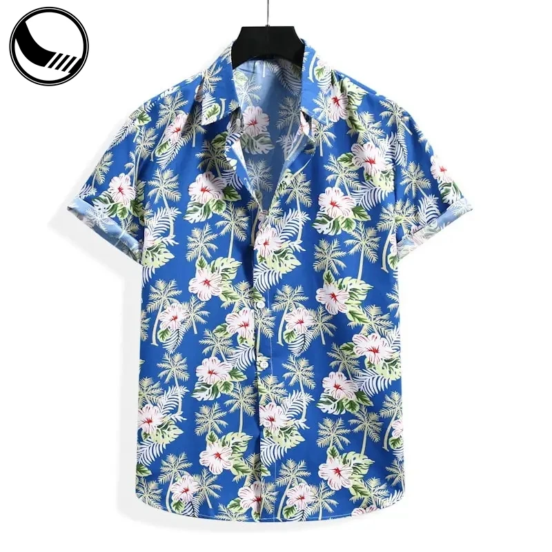 Mens Hawaiian Shirt Short Sleeve Vintage Printed Aloha Shirts for Beach Holiday