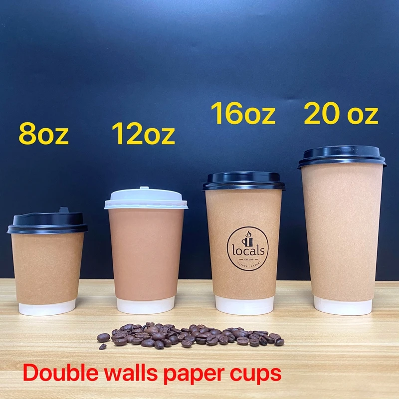 At Pack 8oz 12oz 16oz 20oz Disposable Brown Kraft Paper Cups For Coffee