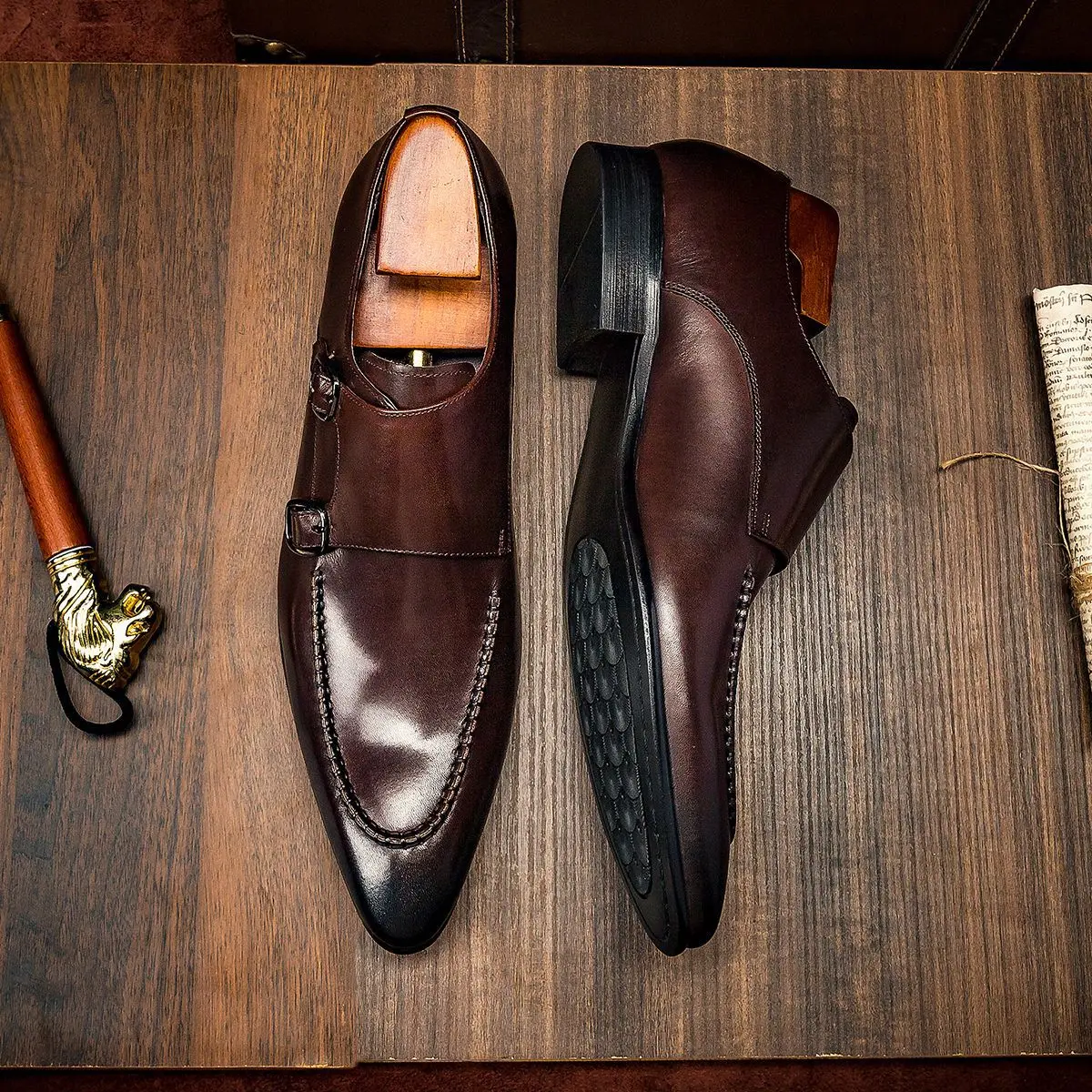 Oxbridge Of England Men\'s Shoes Size 8.5 D Brown Leather Monk Strap Dress CHURCHS westburry single monkstrap, oxford brown leather  main image 2