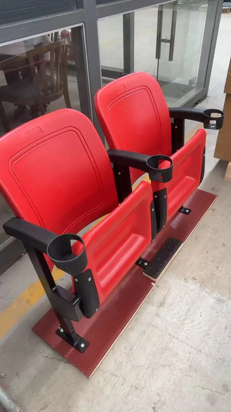 HDPE Plastic Stadium Seat CS-V1-GLS Foldable Chair with Steel Frame and Armrests for Sports Arenas