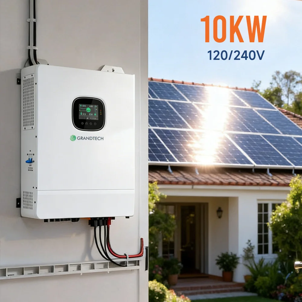 Inversor híbrido Grandtech de 240 V, 10 000 W, 10 kW, con función paralela para 6 unidades, para sistemas fuera de red, con controlador de carga solar MPPT