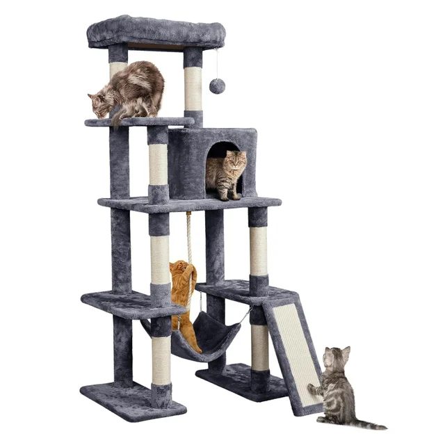 Modern Wood Cat Tree & Toy Set Factory Wholesale Cat Climbing Frame Scratching Board Nest Hammock Christmas Style Carton Packing