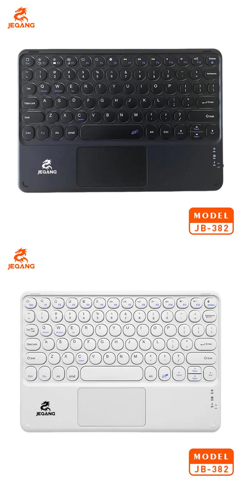 Jeqang JB-382 Ultra-Thin Optical Wireless for Mini Keyboard with USB-C Charging Touchpad New Plastic for PC/Laptop Use