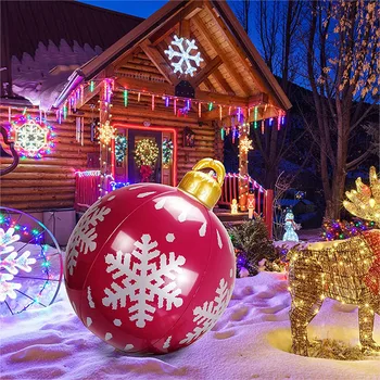 Merry christmas inflatable blow up ornaments yard decorations outdoor 60cm giant inflatable pvc christmas ball with led light