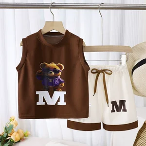 Children's vest set Summer thin boys and girls vest shorts two-piece medium and large children sleeveless vest set breathable