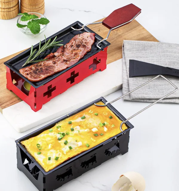 Portable Home Kitchen Grilling Tool Foldable Metal Candlelight Raclette Cheese Pan Stove Set for Baking