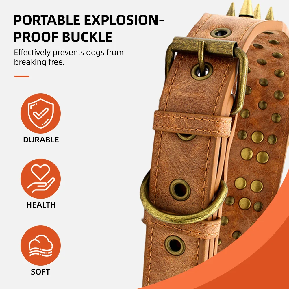 Wholesale Rivet Spiked Studded PU Dog Collar for Small Medium Large Do - product detail 3