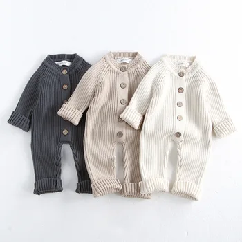Baby Autumn and Winter Clothes Male and Female Baby Solid Colour Knitted Climbing Clothes Newborn Autumn Sweaters Jumpsuit
