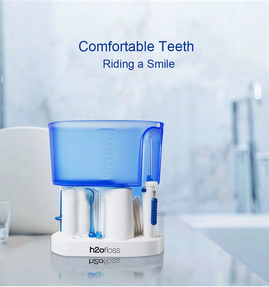 Electric Countertop Water Flosser with 1000ml Water Tank 30-110PSI Adjustable Pressure and 1 Year Warranty for Household Dental Care