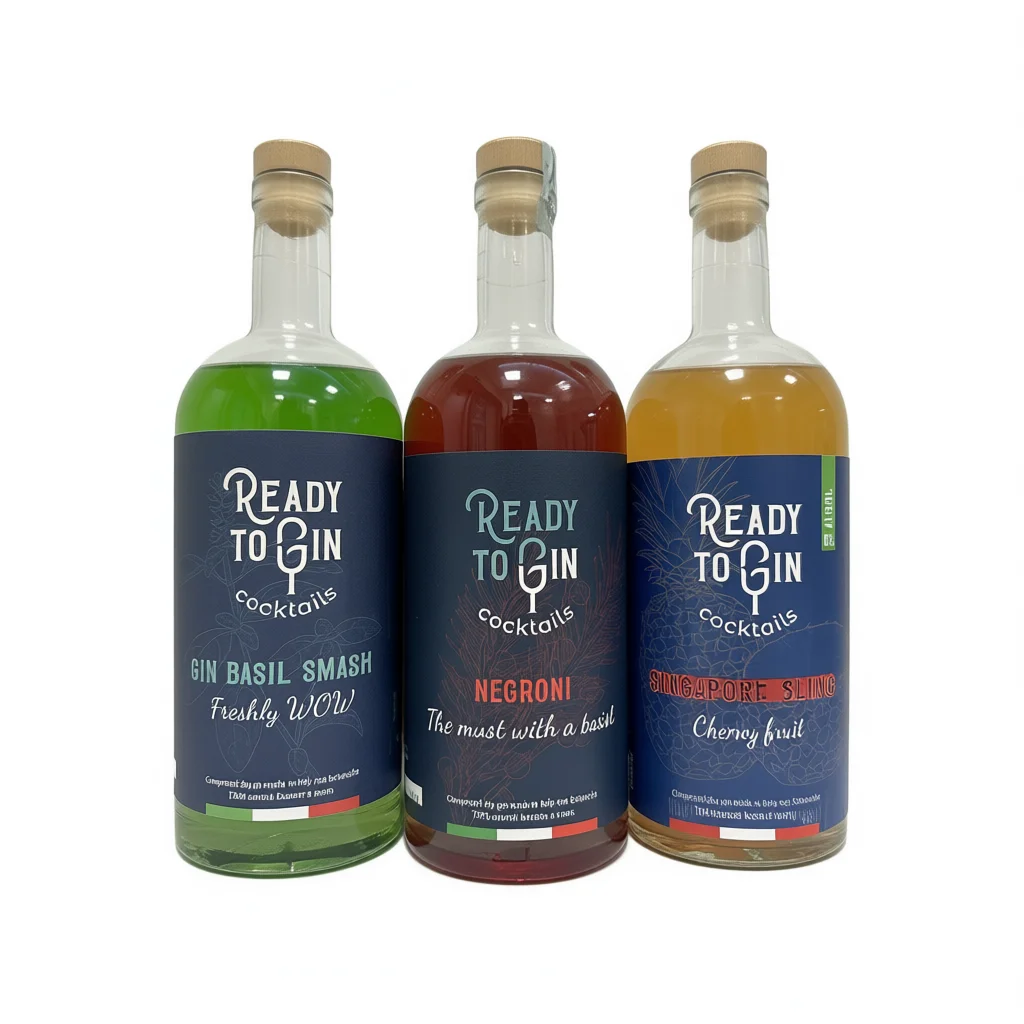 すぐに飲める 1L ジンベースのボトル入りカクテルミキサー 持続可能なシンガポールスリング&ネグローニ バジル スマッシュ
