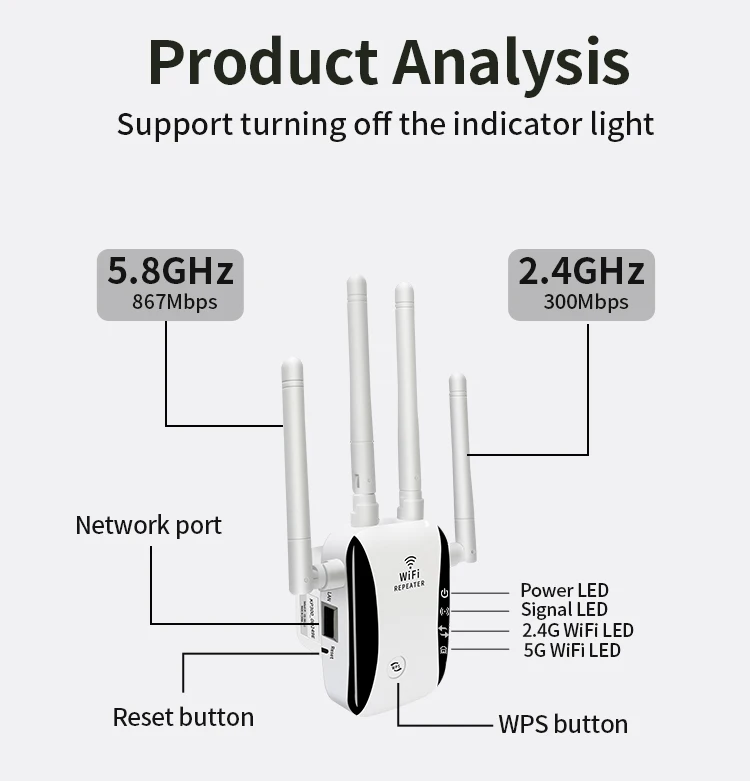 wifi 5 ac1200mbps网络放大器信号增强器wifi接入点wifi扩展器无线