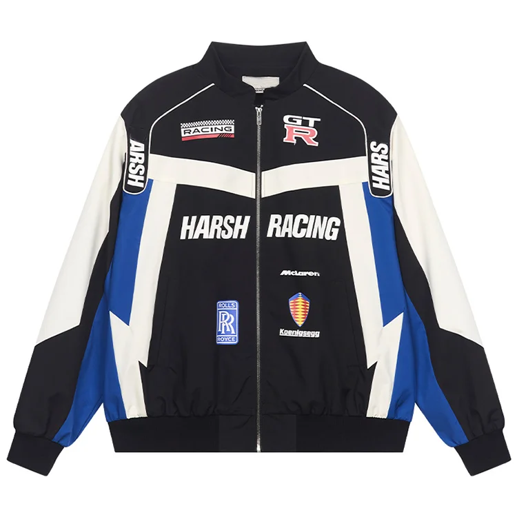 Men's Personalised Round Neck Pu Leather Block Jacket Men_voghion.com