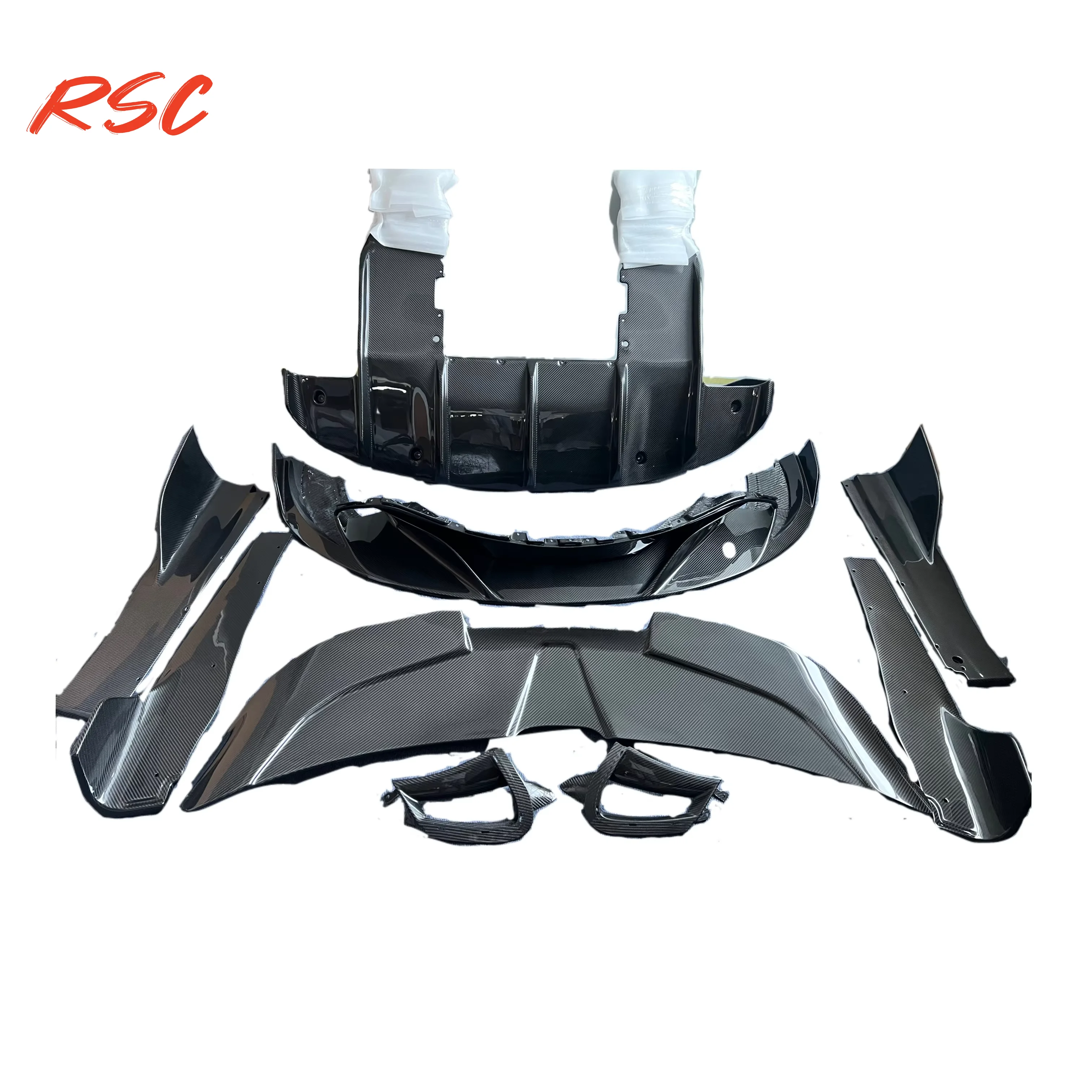 RY Style Carbon Fiber Rear Diffuser Side Skirts Front Lip Spoiler Wing Car Parts For Mclaren 720S