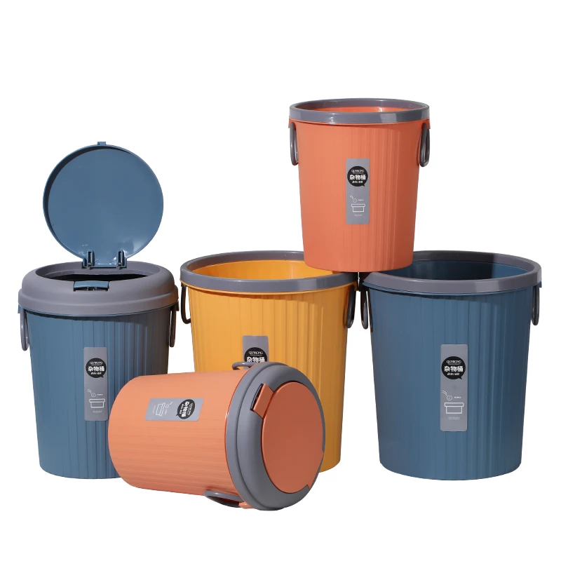 Living Room Press Open Small Garbage Bin Toilet Round Waste Bin With Top Open Lid 6L Plastic Kitchen Trash Can