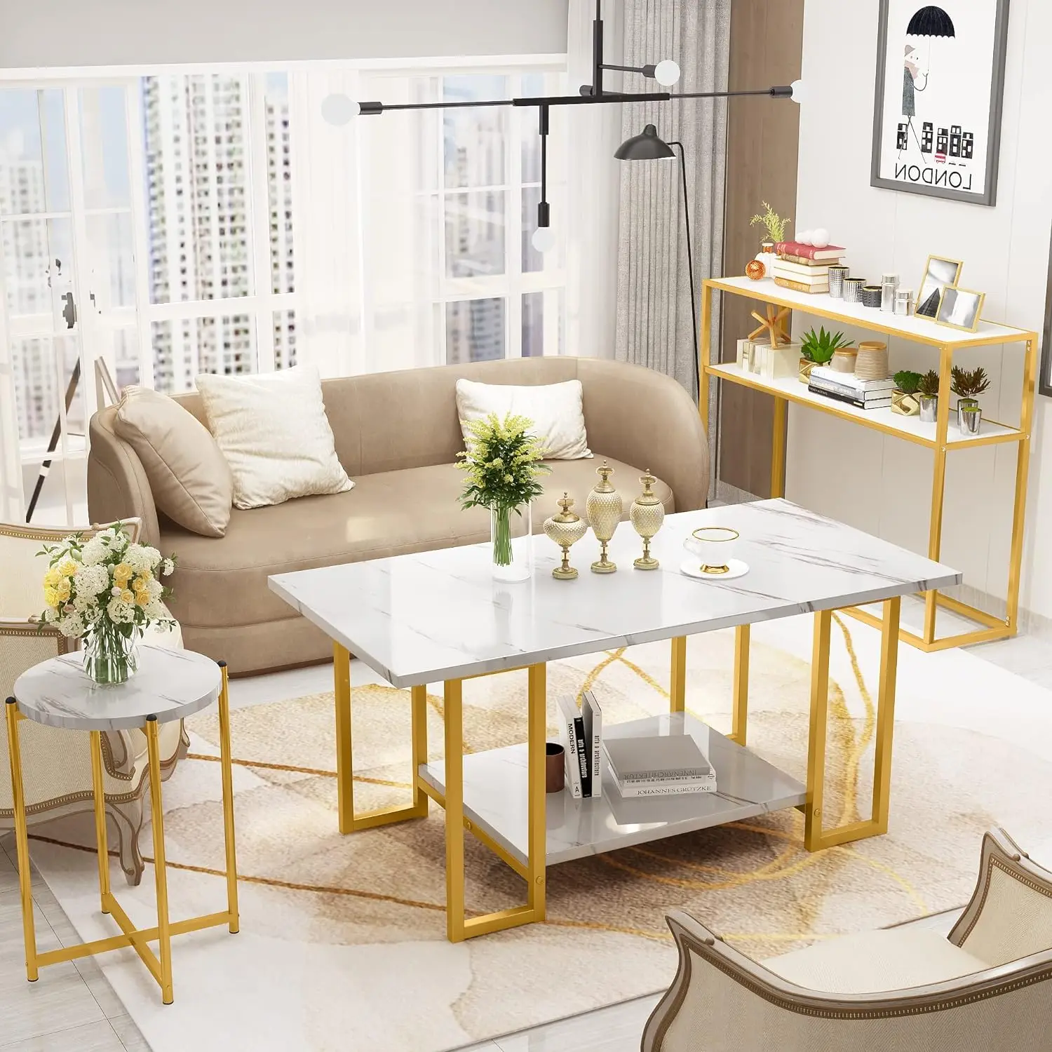 Wholesale Faux Marble Coffee Table Pieces Set for Living Room