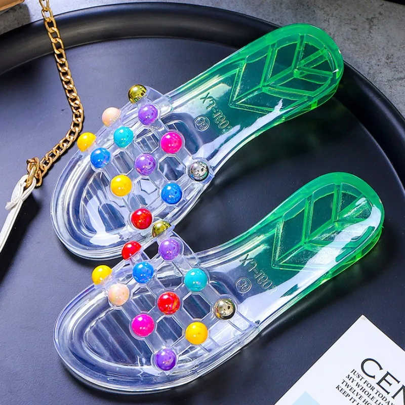 Горячая Распродажа тапочки-желе для детей и мам летние пляжные красивые тапочки с хрустальным помпоном детские сандалии фабрика обуви