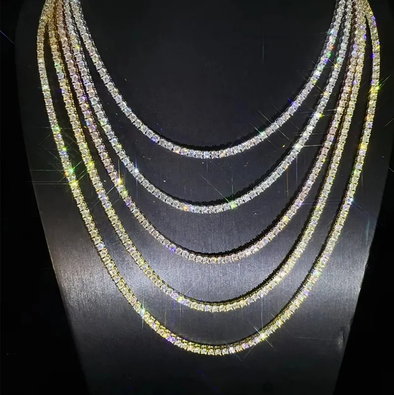 Colar tennis em prata de lei 925 com moissanite para unisexo_voghion.com