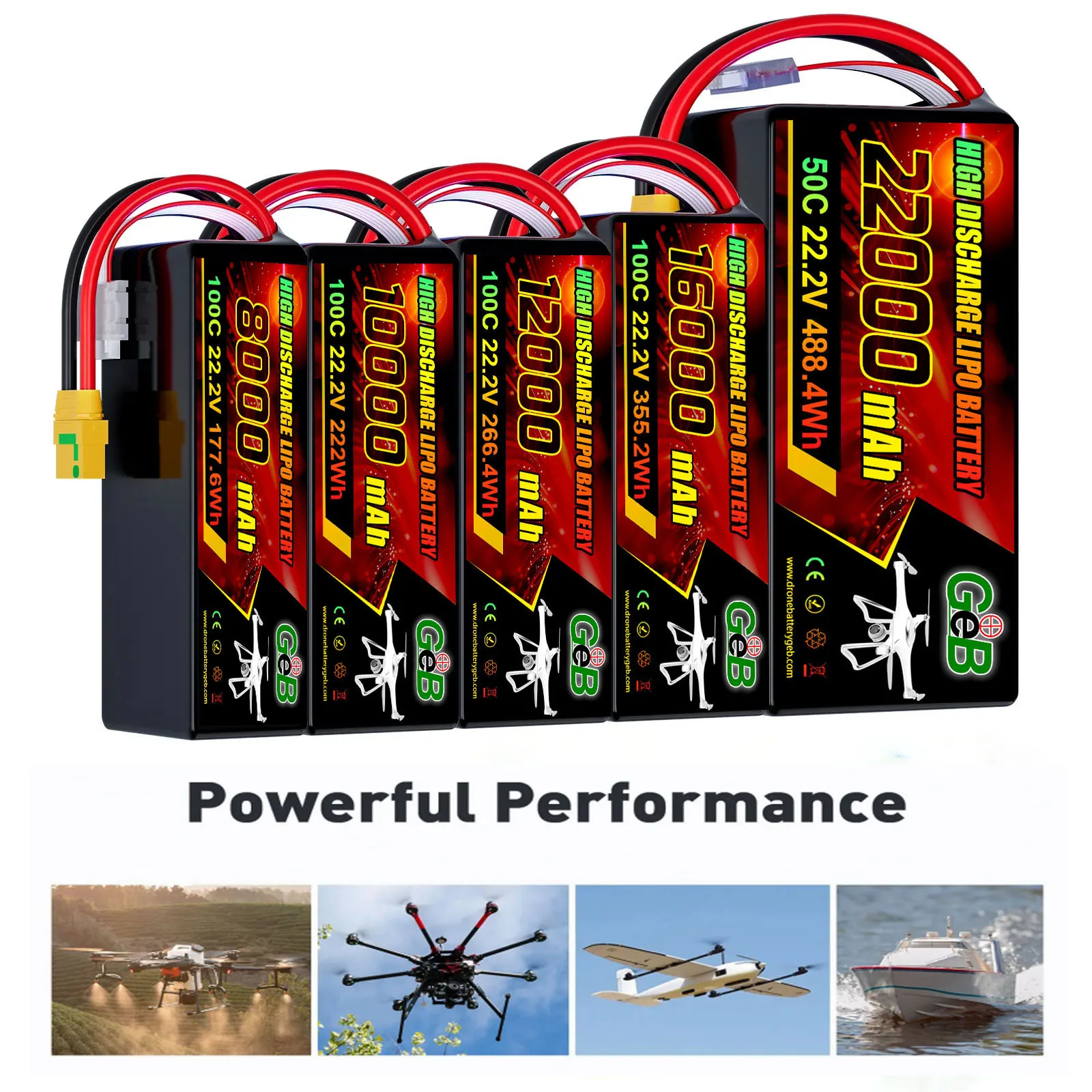 Baterie GEB de mare putere 8000mah 22000mAh 22.2V 6S 15C 30C Lipo drone profesionale de jucărie de mare viteză Baterie UAV RC pentru drone