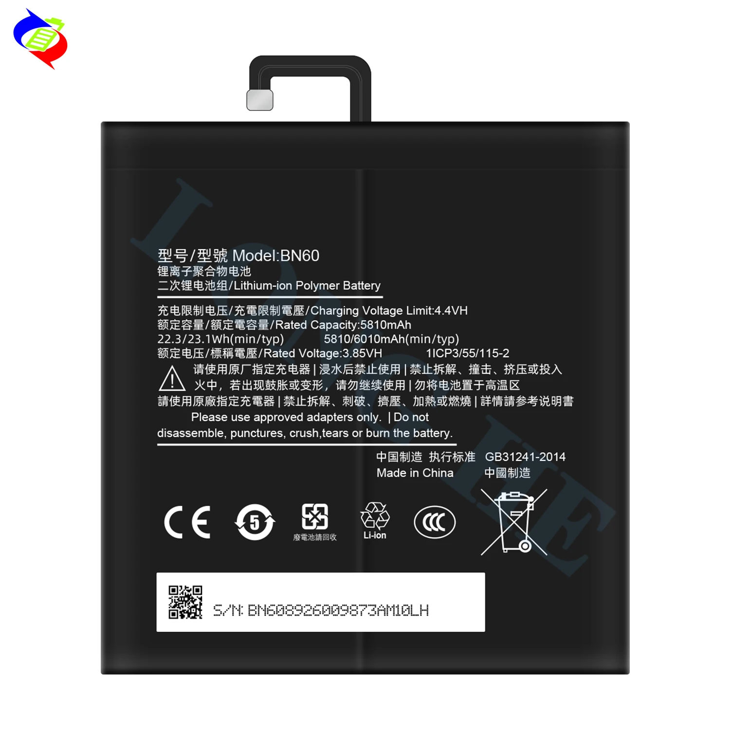OEM BN60 Xiaomi Pad 4用高容量タブレットバッテリー6010mAh