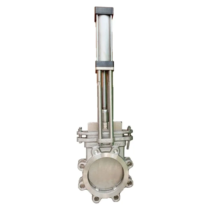 100mm Pneumatic slurry knife gate valves non-rising stem Pneumatic actuator Air Control double flange Cast iron Knife Gate Valve