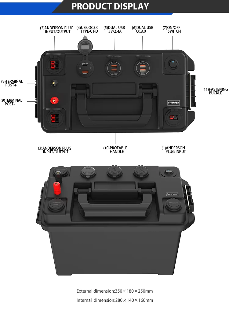 Outdoor Camping Plastic Diy Battery Case Portable Dual Usb Solar Power