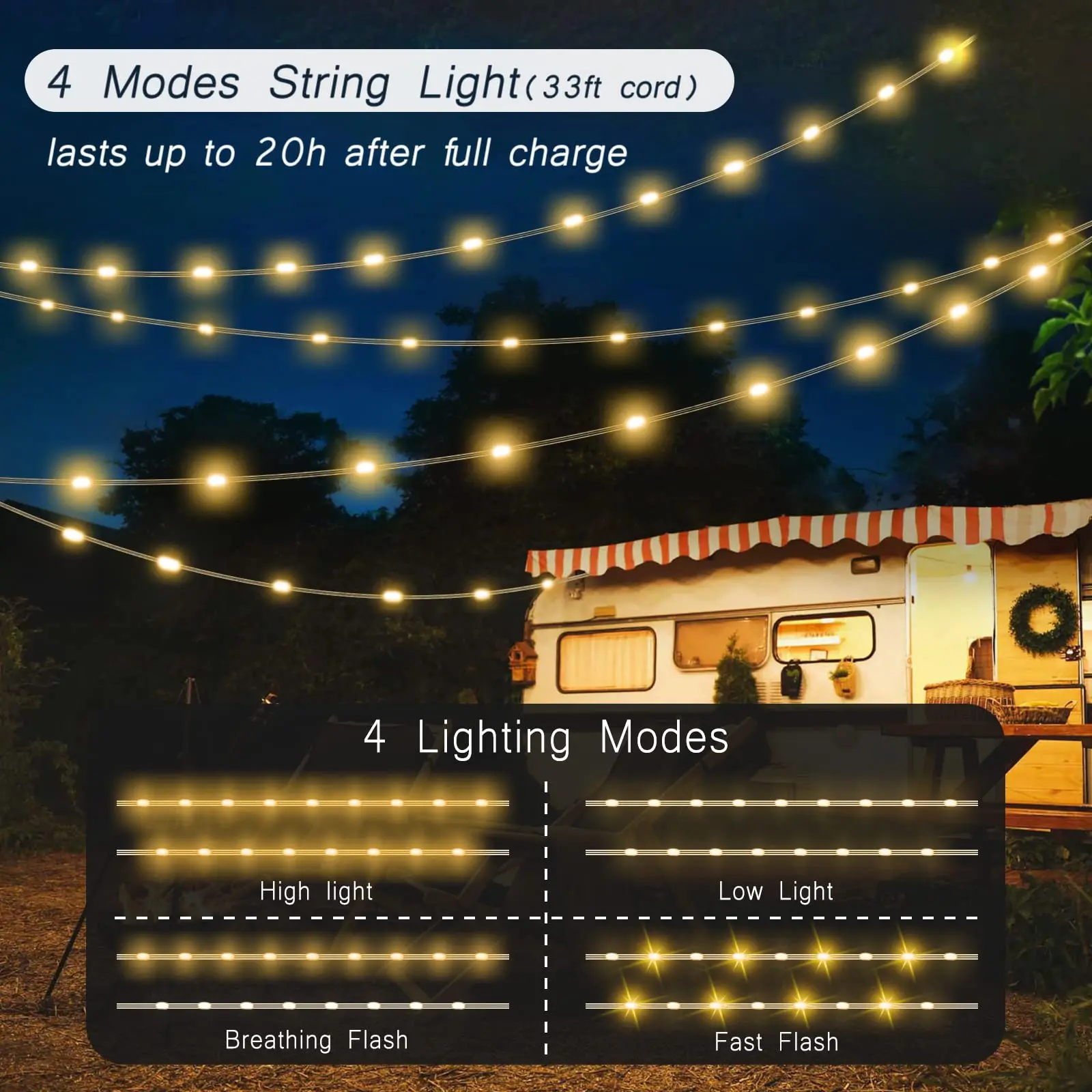 Camping String Light - Portable Lantern with 10m LED Flashlight
