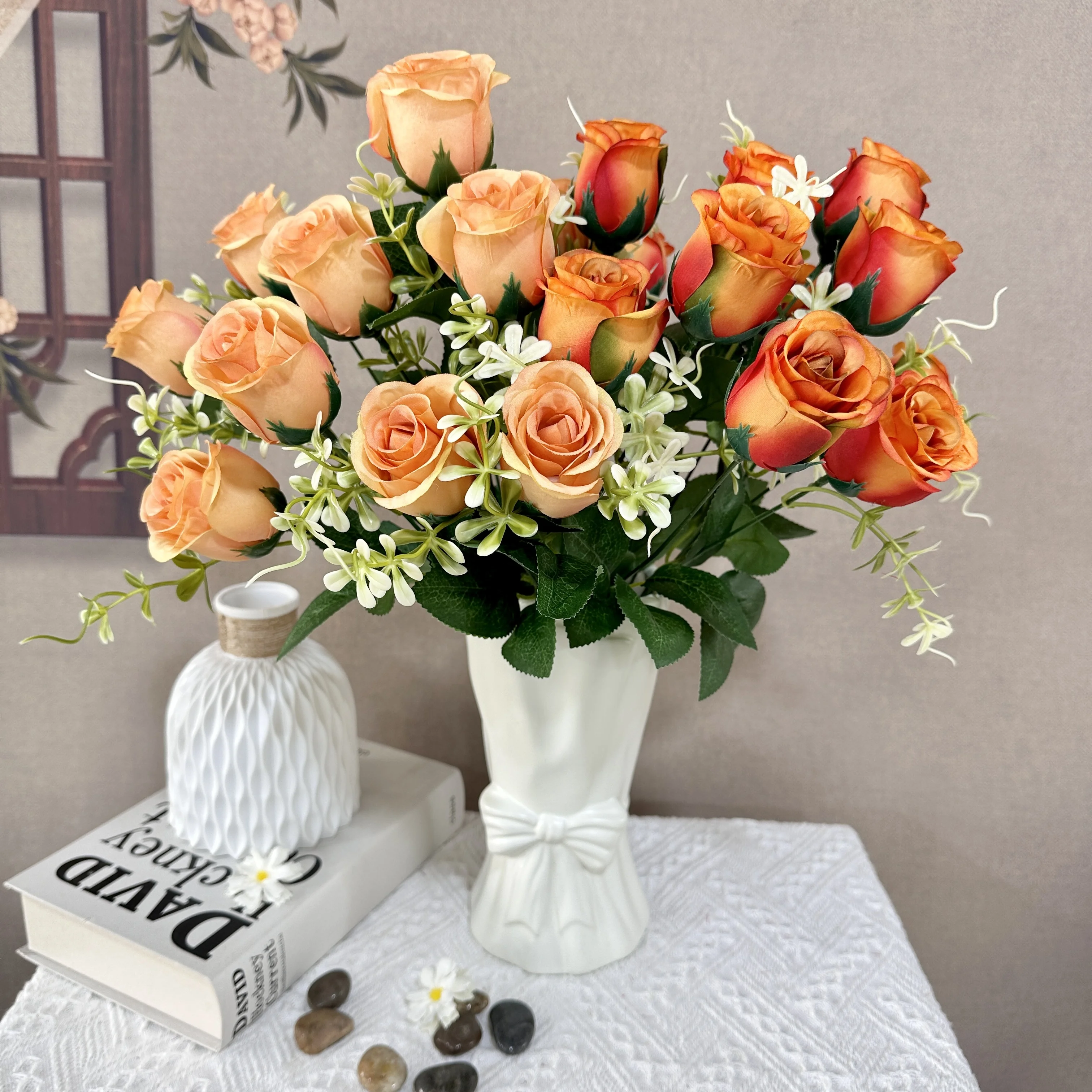 Lifelika vita hydrangoblommor som aldrig visnar eller bleknar