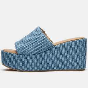Factory Direct Women Blue Woven Sandals Platform Wedge Slide Custom Logo Summer Beach Wholesale
