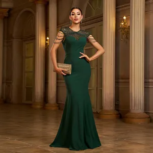 Bettergirl New 2025 High Quality Round Neck Sequin Diamond Green Long Women Dress Sleeveless Sexy Evening Dress