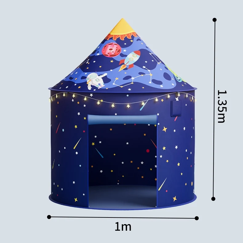 Rocket Ship Teepee Child Pop-up Small Space Playhouse Indoor Fun Kids Play Tent with Lights